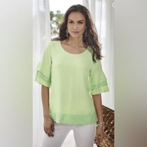 Soft Surroundings Oakleigh Triple Tiered Sleeve Top In Margarita Lime